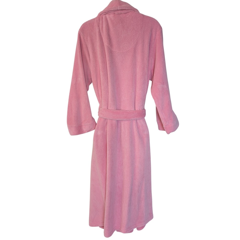 Anne Lewin Pink Fleece Robe Shawl Collar Plush Long Belted Loungewear Large - Picture 3 of 8